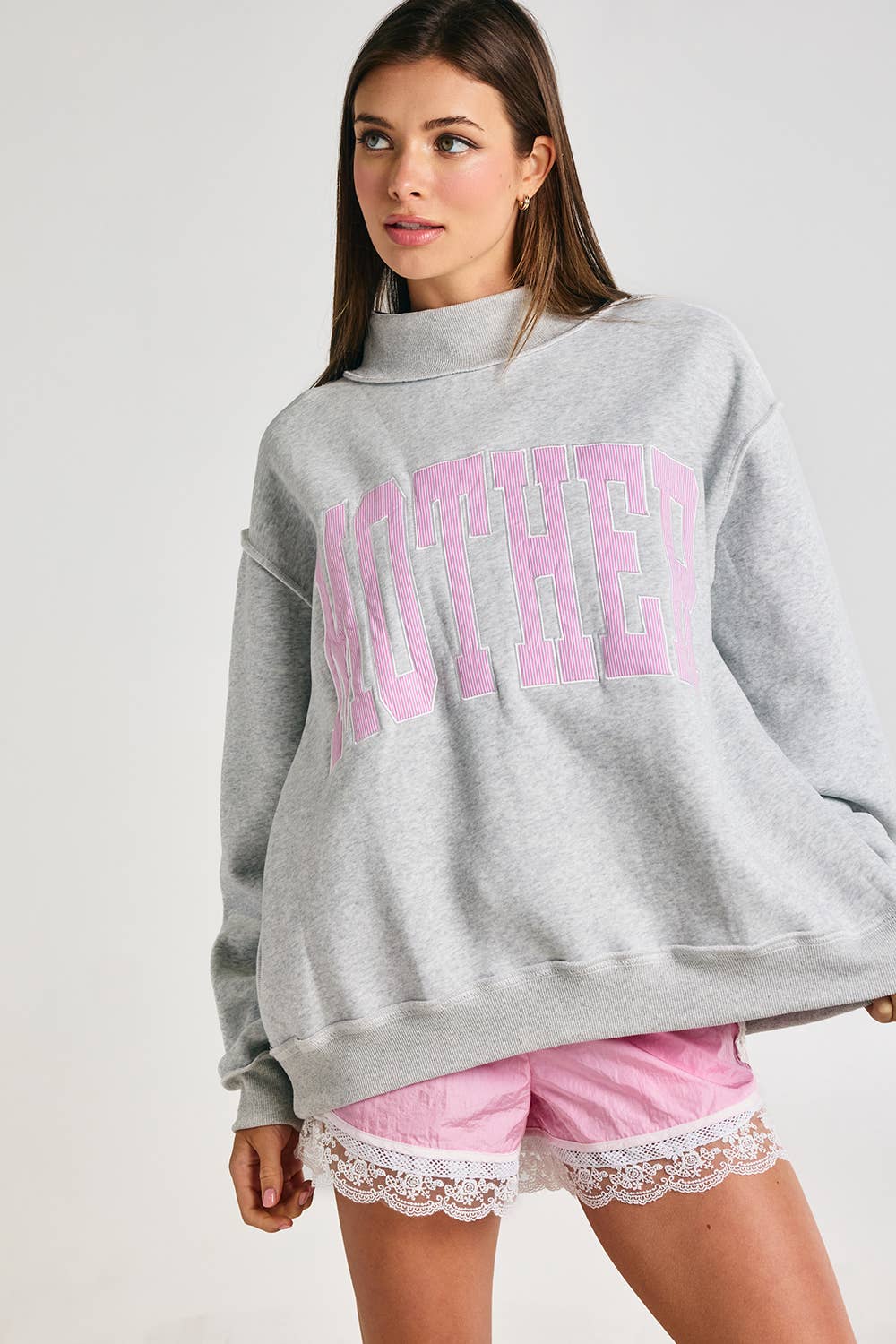 Embroidered 'Mother' Mock Neck