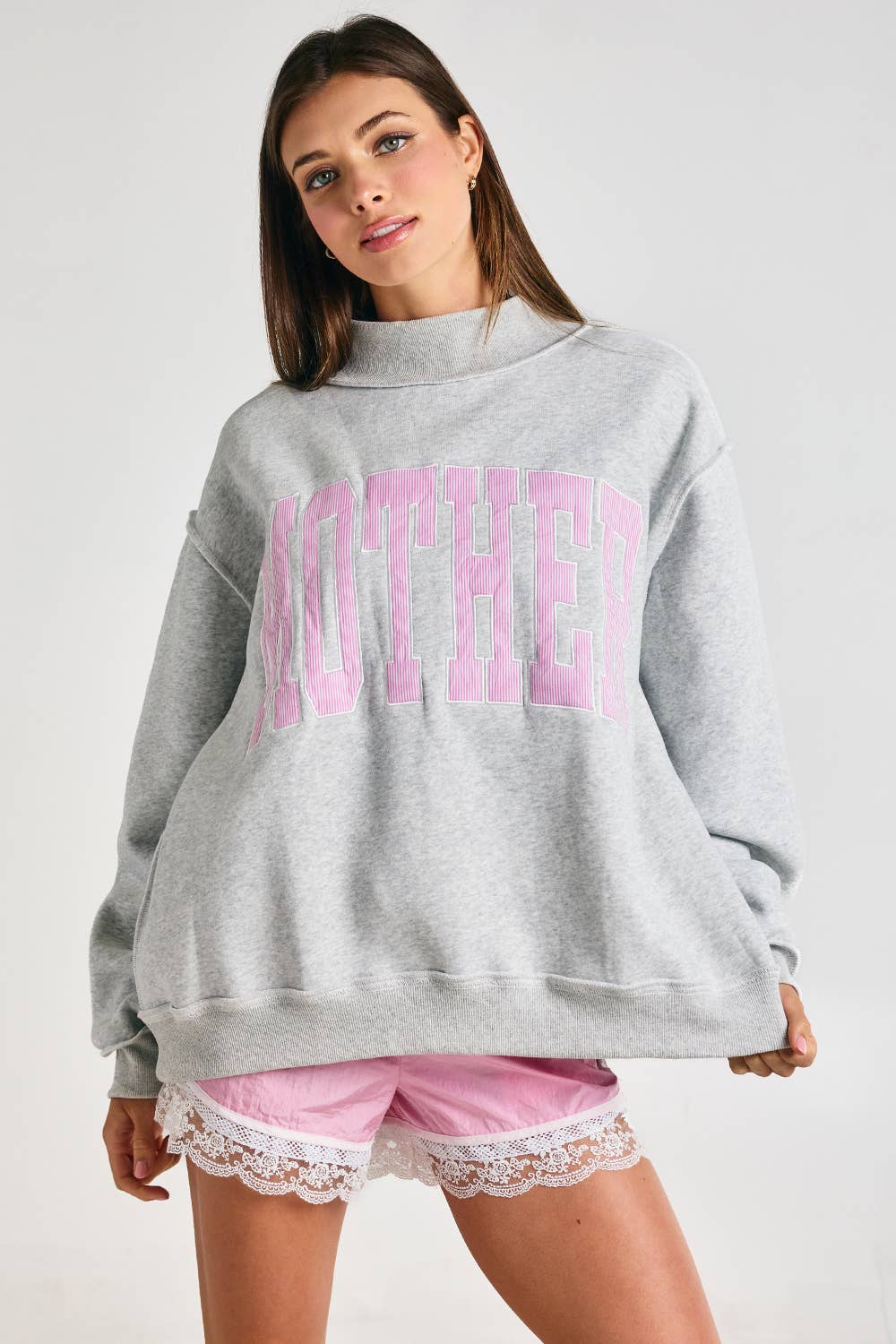 Embroidered 'Mother' Mock Neck