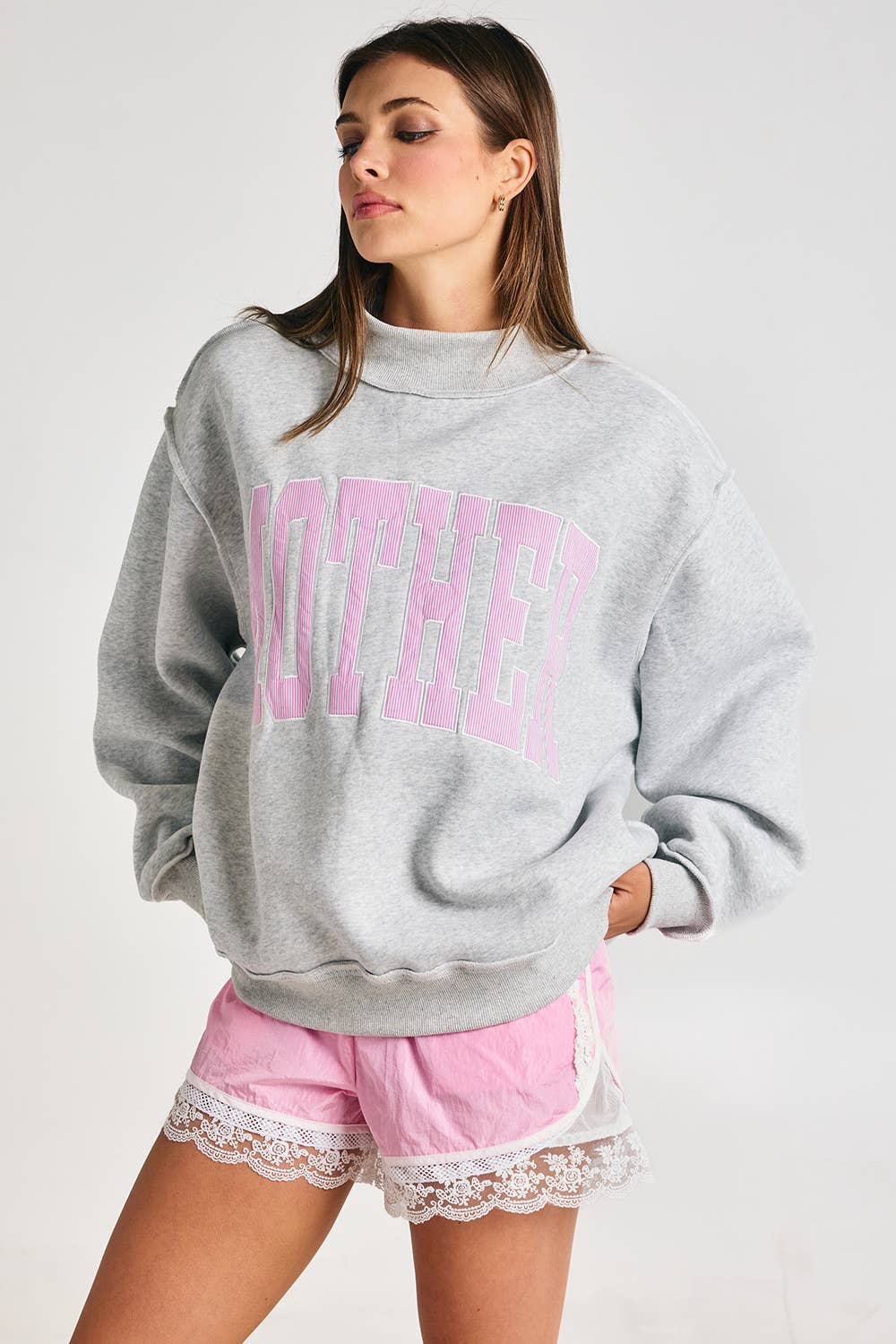 Embroidered 'Mother' Mock Neck